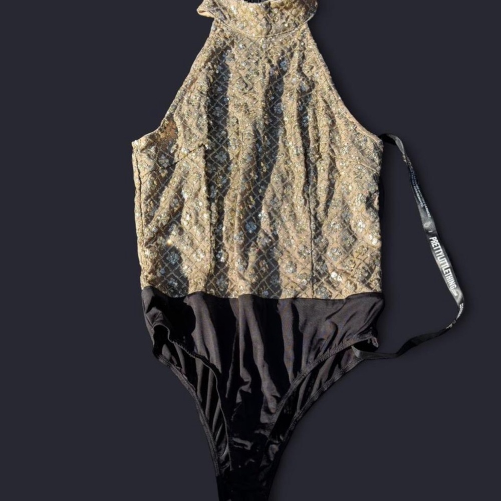 Prettylittlething gold body suit size 8 USA indie sleeze festival wear bridal